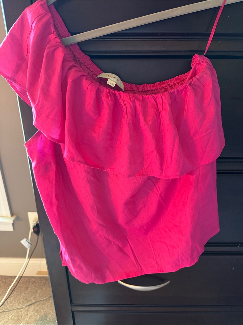 LOFT Bright Fuchsia One-Shoulder Ruffle Blouse